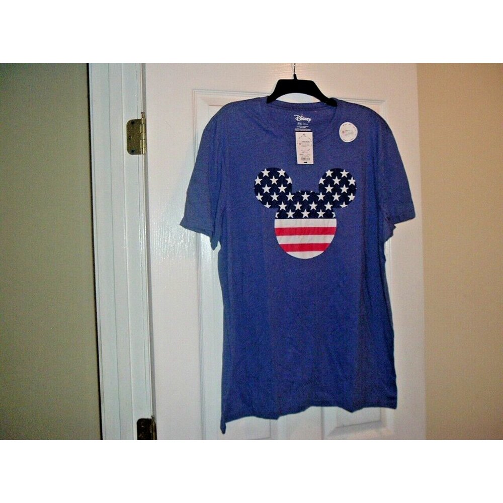 Disney Mens Mickey Mouse Patriotic Tee Shirt American Flag Head Size 2X New Tags